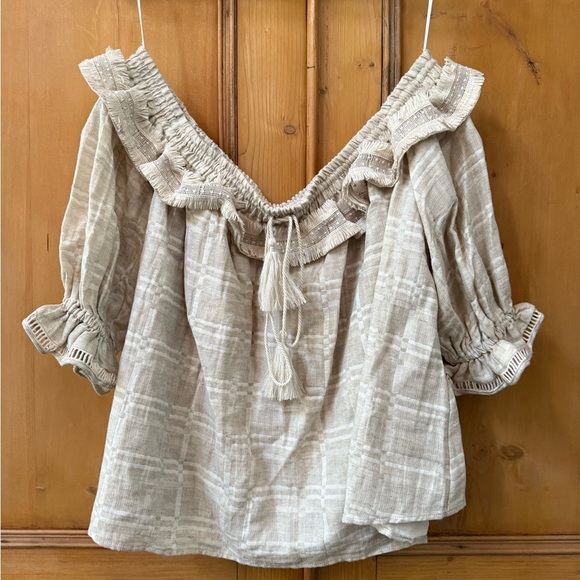 Stevie May Tops - Stevie May Linen Cotton Blend Off-Shoulder Blouse - Cream